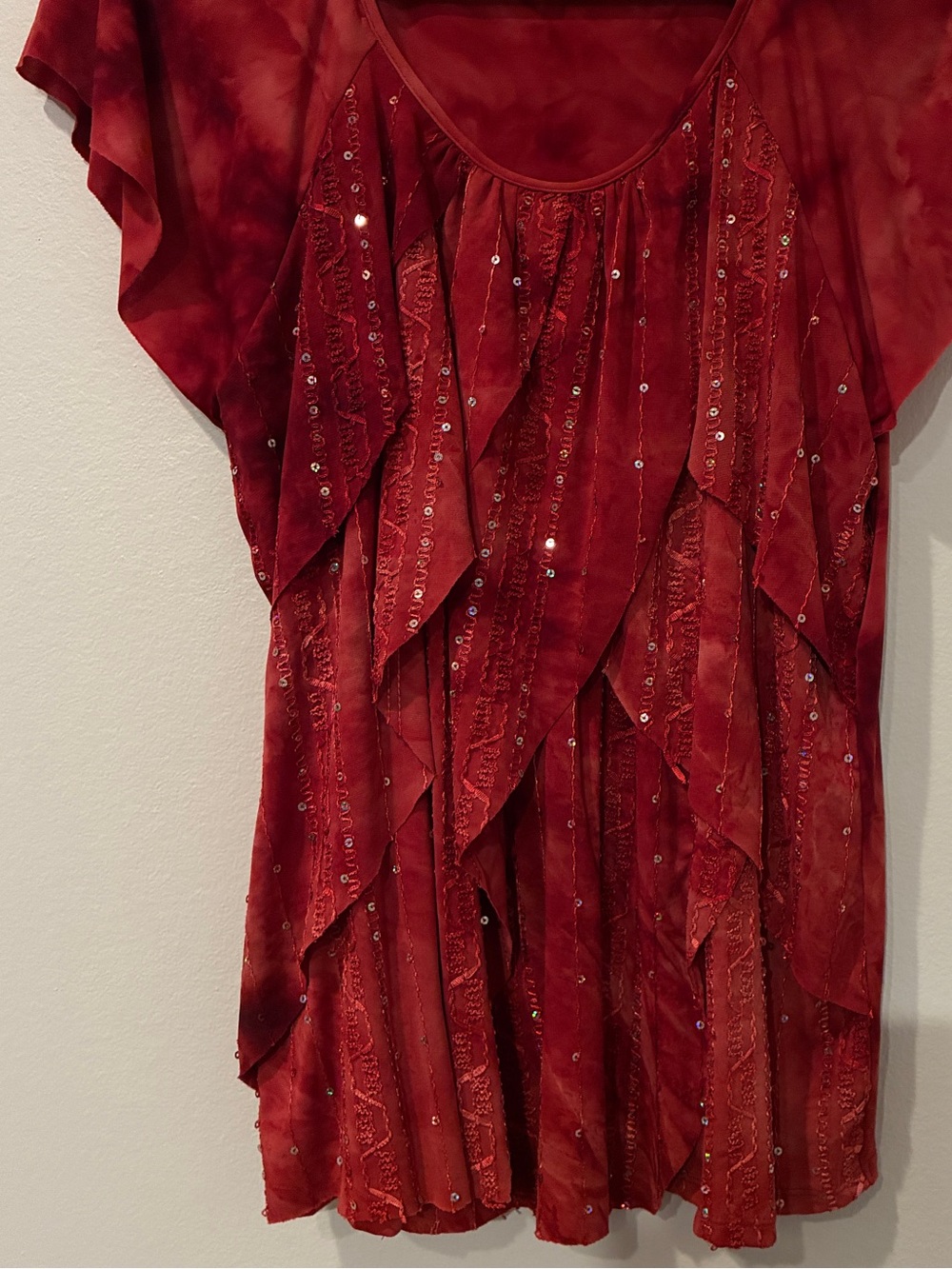 Elementz Red Ruffle Cascade Short-Sleeve Top - Picture 4 of 8